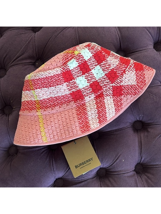 NEW Burberry Knitted Check Bucket Hat, Pink IP Check, Size L, New with Tag $890 main image 8